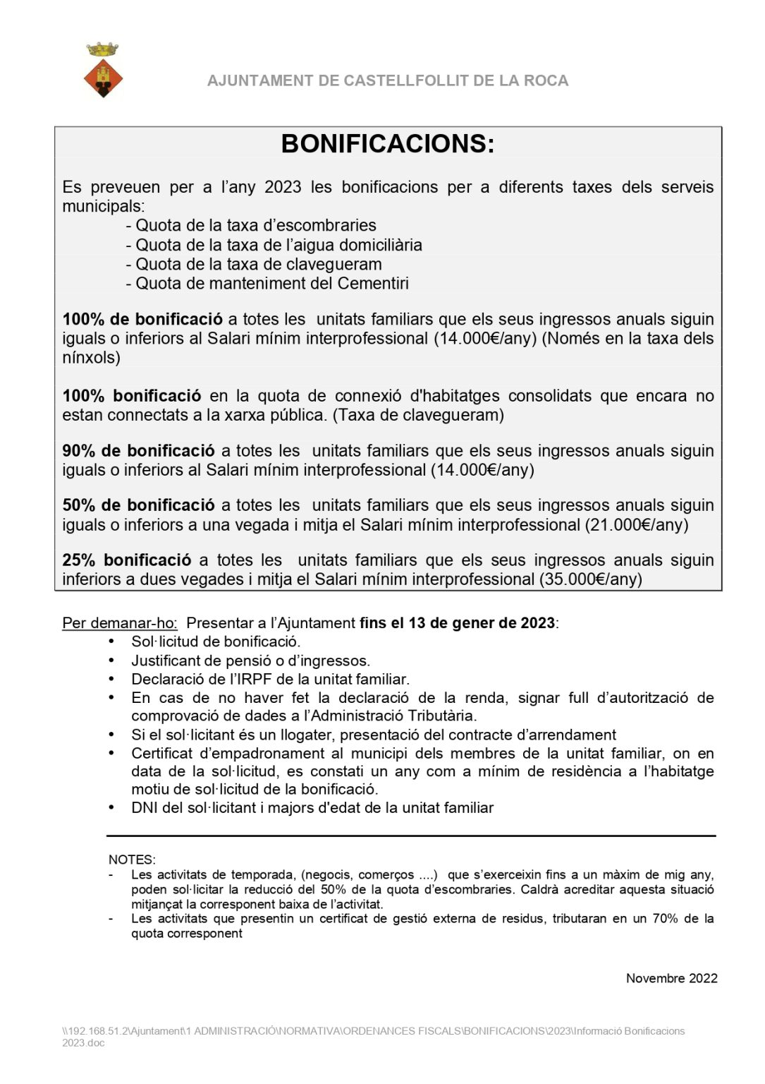 Bonificaci Taxes Web Oficial De L Ajuntament De Castellfollit